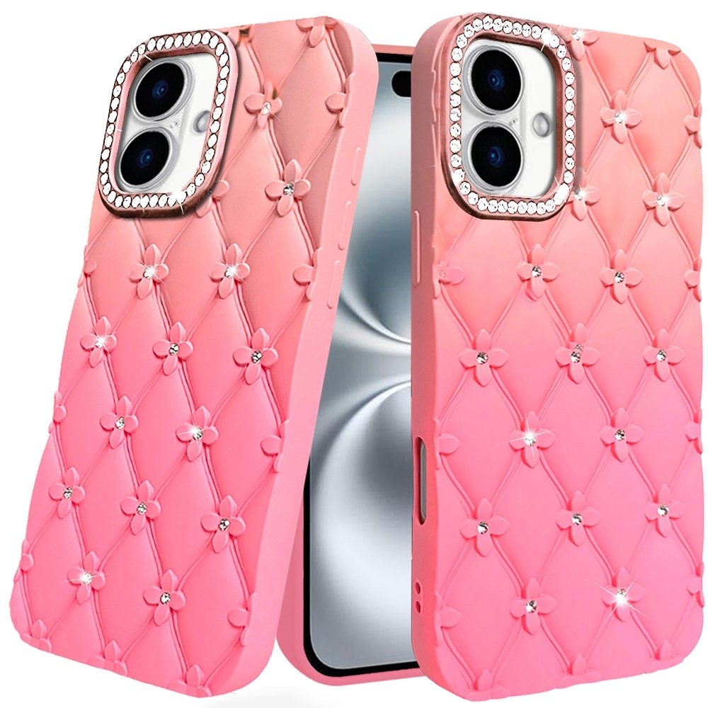 For Apple iPhone 16 Plus 6.7 inch Floral Joy Glitter Shimmer Leather Feel Thick TPU Case - Image 3