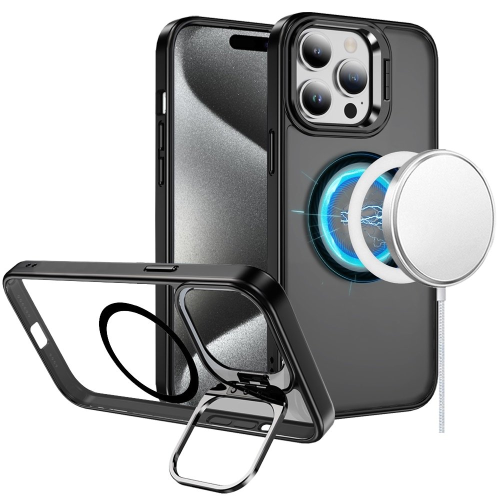 For Apple iPhone 15 Pro Max Fearless Tough HQ Metallic Hybrid with Camera Ring Stand Magnetic Circle Case - Image 2