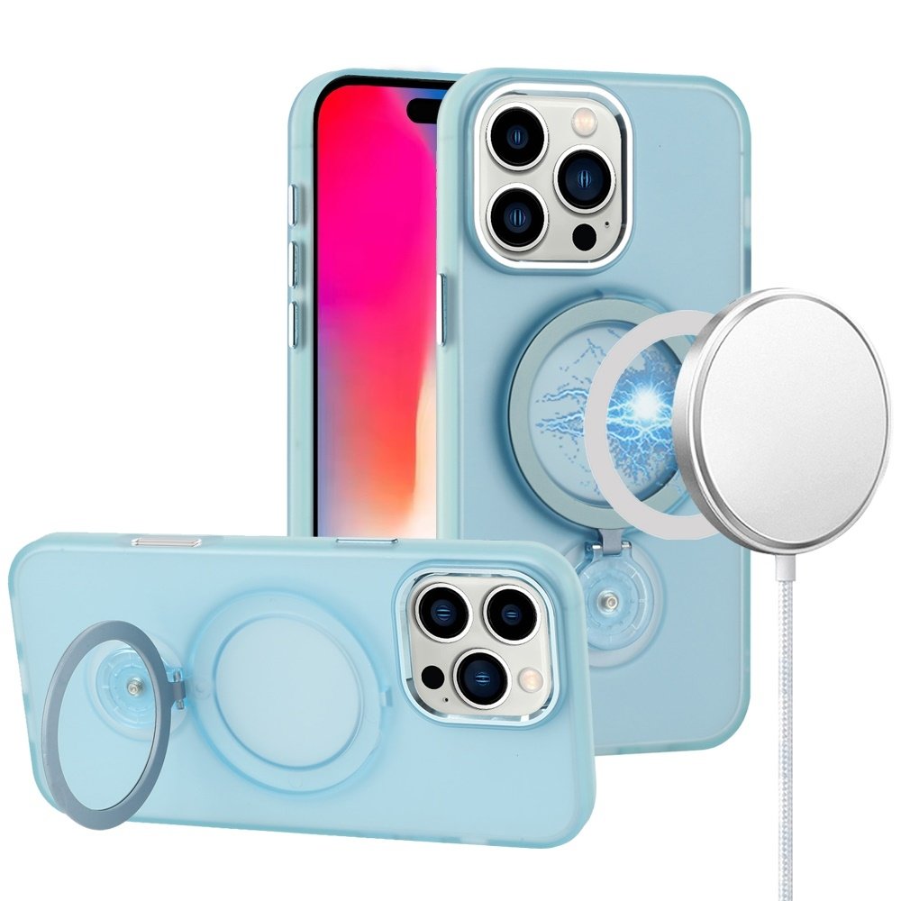 For Apple iPhone 16 Pro 6.3 inch Hoop Kickstand Magnetic Circle HD Transparent Chrome Hybrid