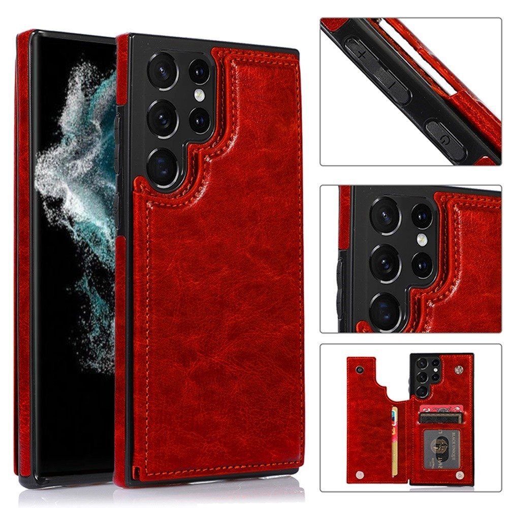 For Samsung Galaxy S23 Ultra Luxury Side Magnetic Button Card ID Holder PU Leather Case Cover