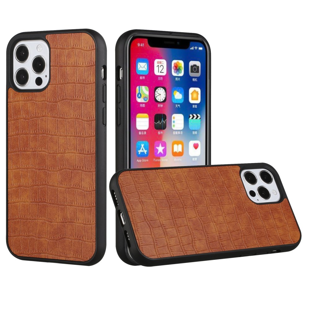 For Apple iPhone 13 Pro Max Hard PU Leather Croc Design Hybrid Case Cover