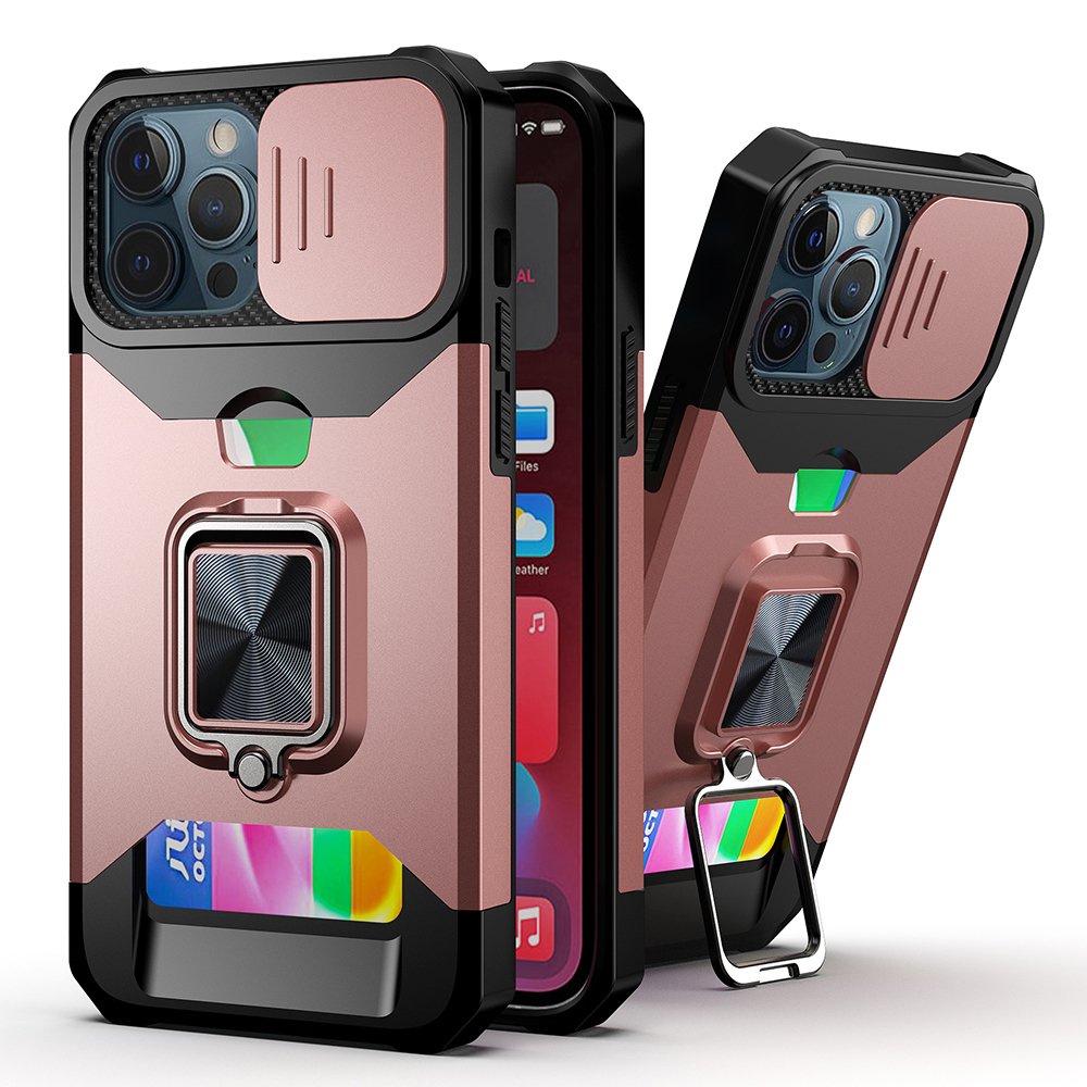 For Apple iPhone 14 PRO 6.1" Multi-Functional Card Magnetic Ring Stand Hybrid Camera Case Cover