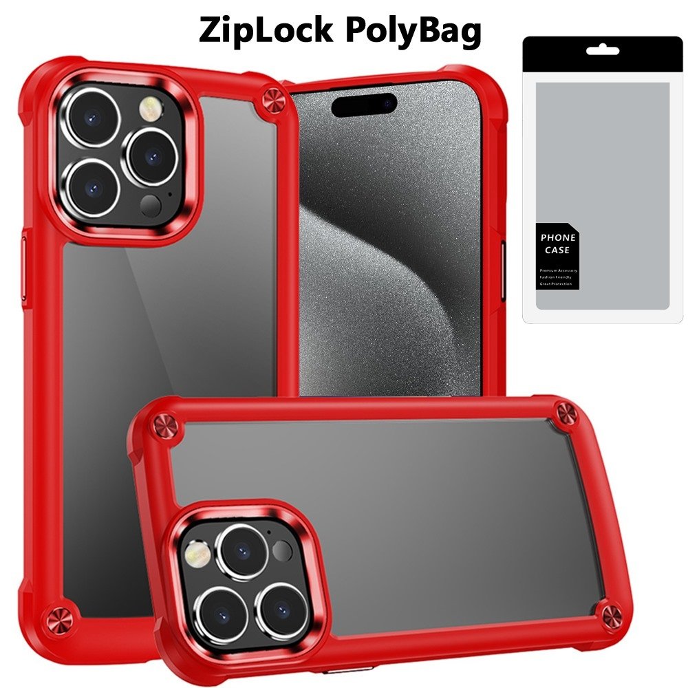 [PolyBag] For Apple iPhone 15 Pro Max Ultimate CaseX Transparent Hybrid Case with Metal Buttons And Camera Edges