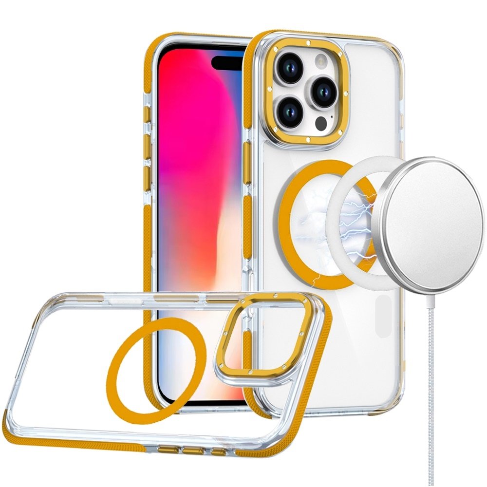 For Apple iPhone 16 Pro 6.3 inch Matching Color Frame Strong Magnetic Ring Circle Transparent HQ Thick Hybrid