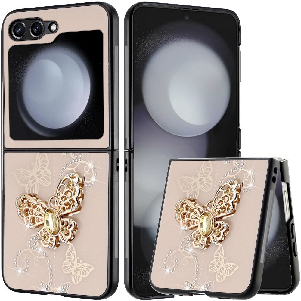 For Samsung Z Flip 6 SPLENDID Diamond Glitter Ornaments Engraving Case Cover Garden Butterflies - Image 3