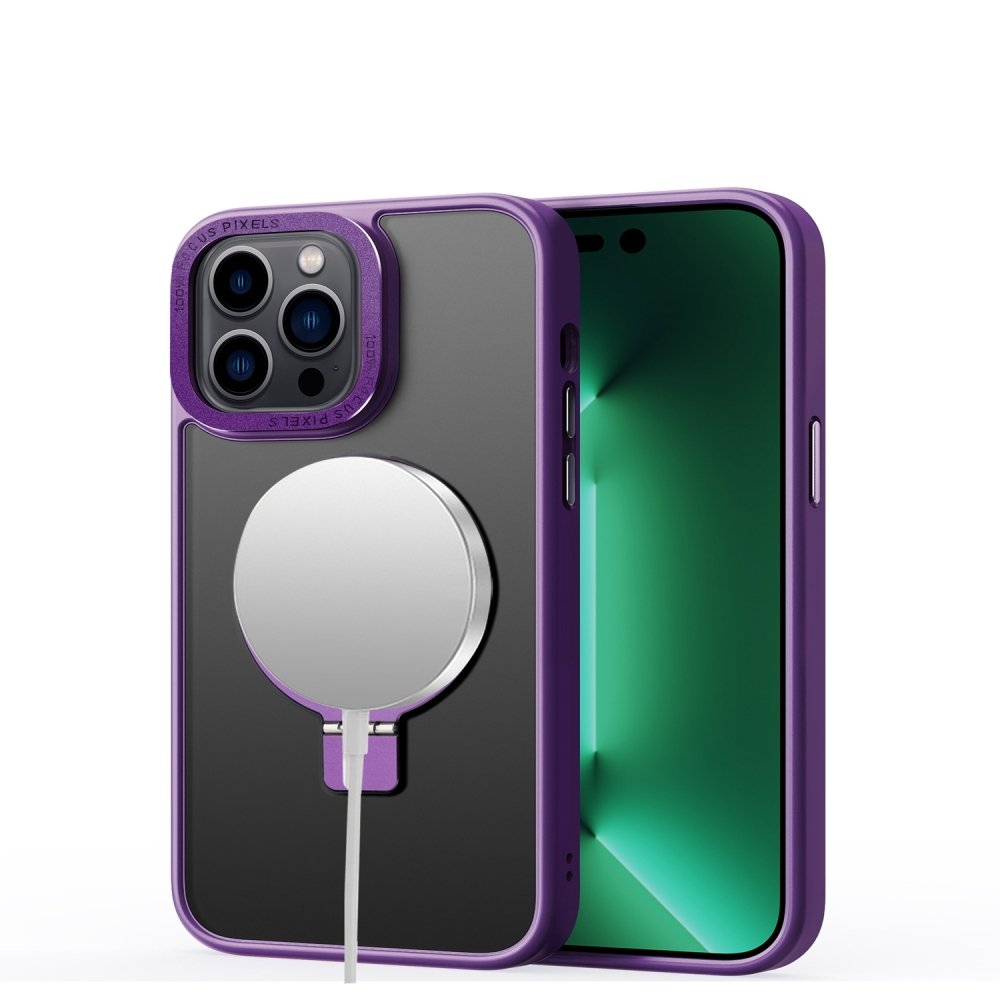 For Apple iPhone 15 Pro Max Metal Chrome Kickstand Magnetic Circle Shockproof Matching Camera Hybrid Case Cover - Image 3