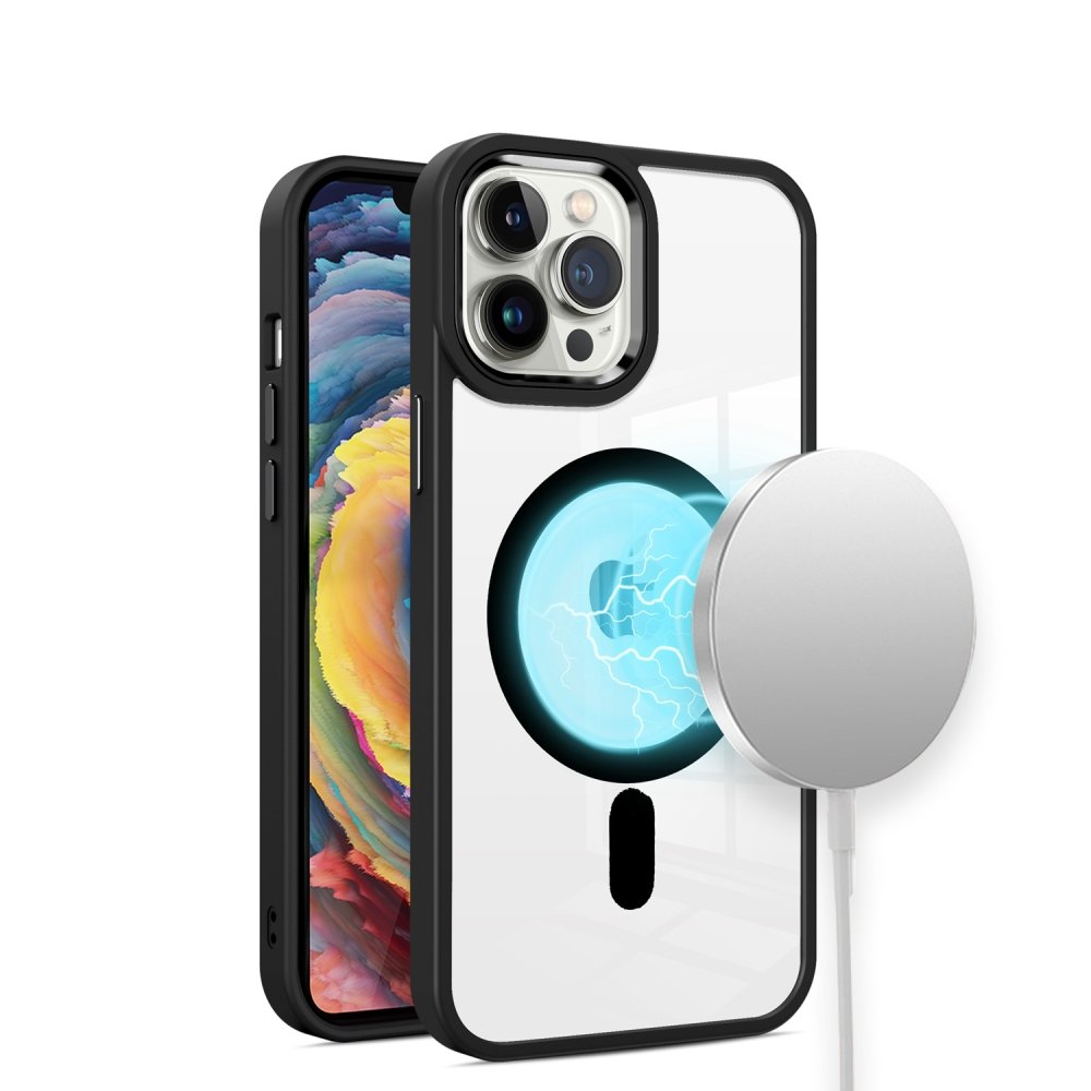 For Apple iPhone 13 / iPhone 14 6.1" Greatest Clear Acrylic Magnetic Circle ShockProof ToughThick Metal Button Hybrid - Image 5