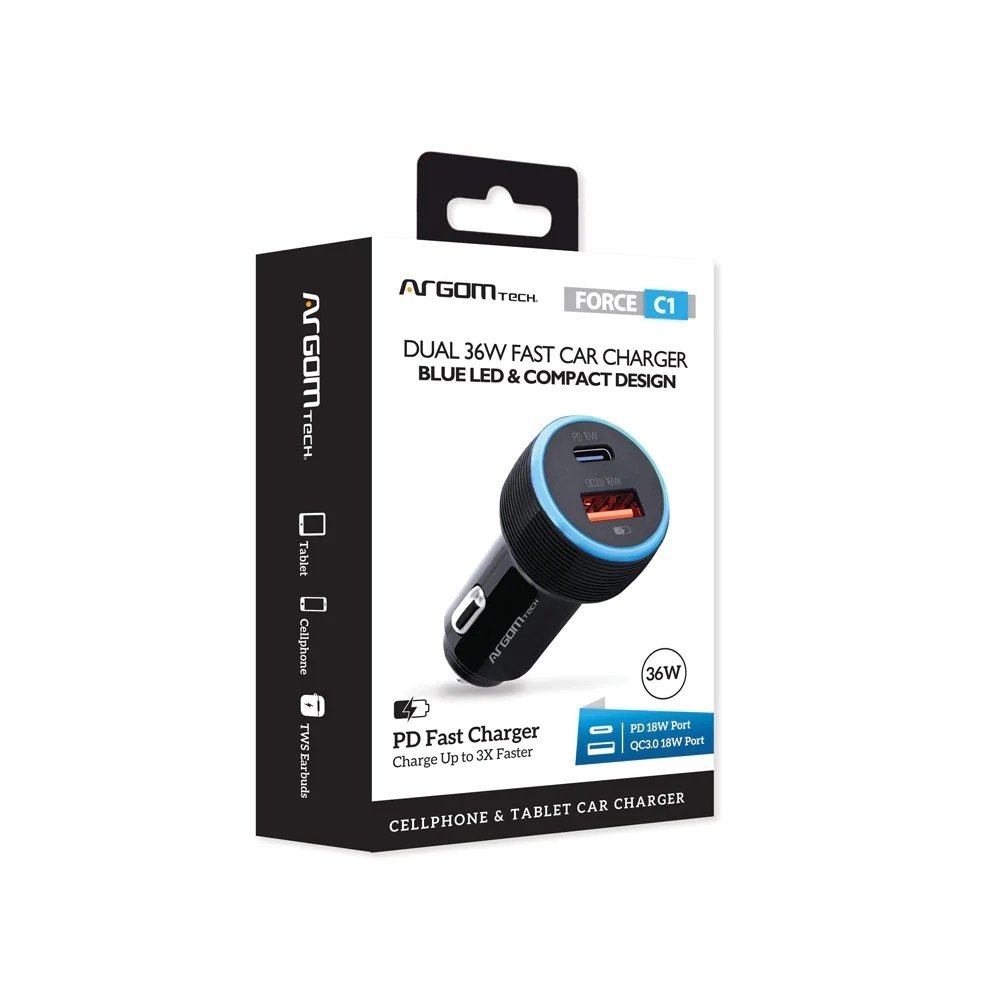 Dual Fast Charger PD 38W PD Type C + USB Car Charger with Blue LED Ring - Image 2