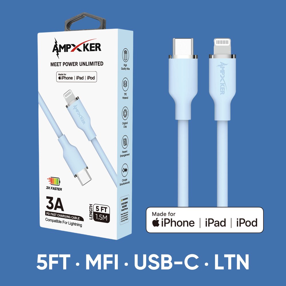 5 FT [TypeC - LIGHTNING] - MFI Apple Certified - 3A Fast Charging Silicone Cable - Image 4
