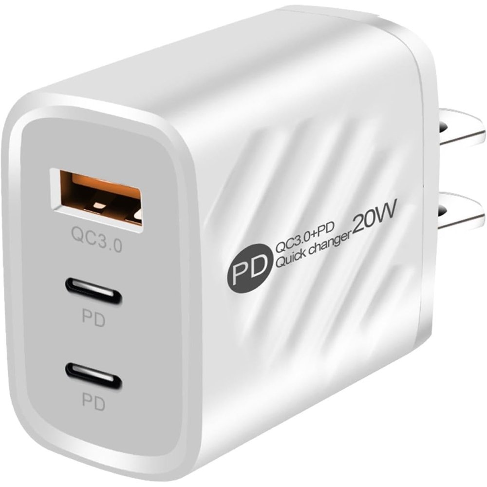 PD 20W Dual Type C & USB Travel Wall Charge Adapter White
