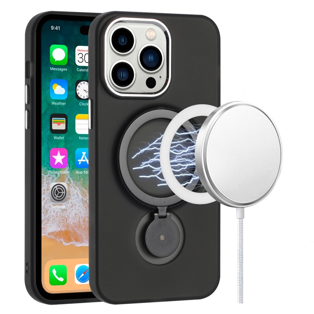 For Apple iPhone 15 Plus Hoop Kickstand Magnetic Circle HD Transparent Chrome Hybrid - Image 3