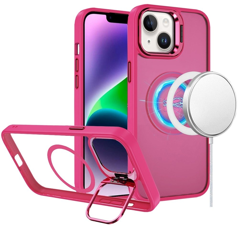 For Apple iPhone 14/13 Fearless Tough HQ Metallic Hybrid with Camera Ring Stand Magnetic Circle Case - Image 2