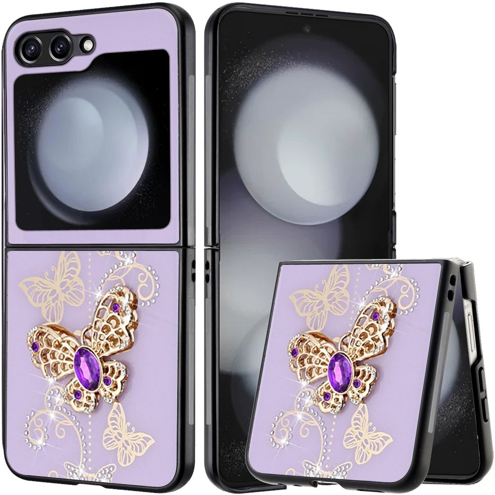 For Samsung Z Flip 6 SPLENDID Diamond Glitter Ornaments Engraving Case Cover Garden Butterflies - Image 4