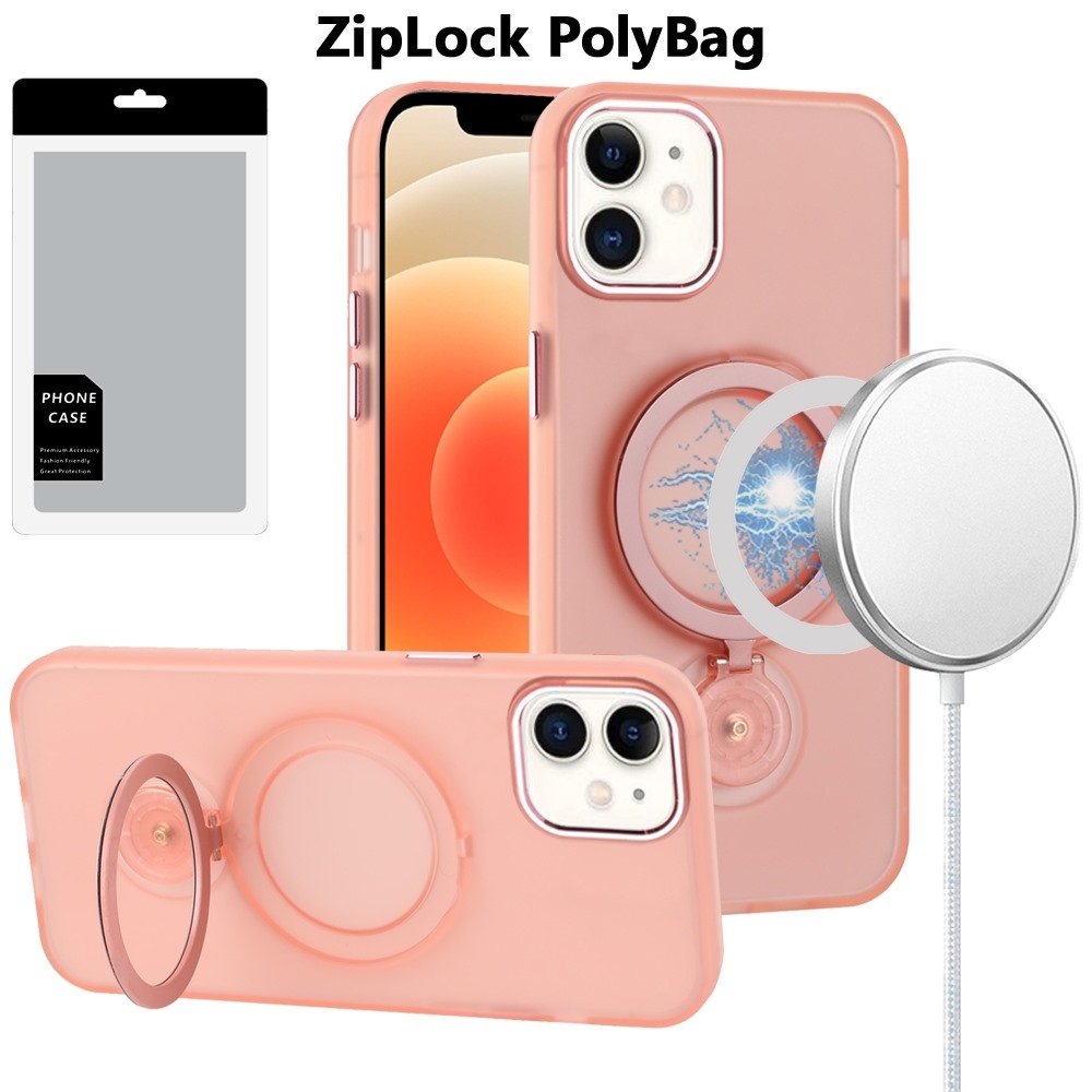 [PolyBag] For Apple iPhone 12 & iPhone 12 Pro Hoop Kickstand Magnetic Circle HD Transparent Chrome Hybrid - Image 3