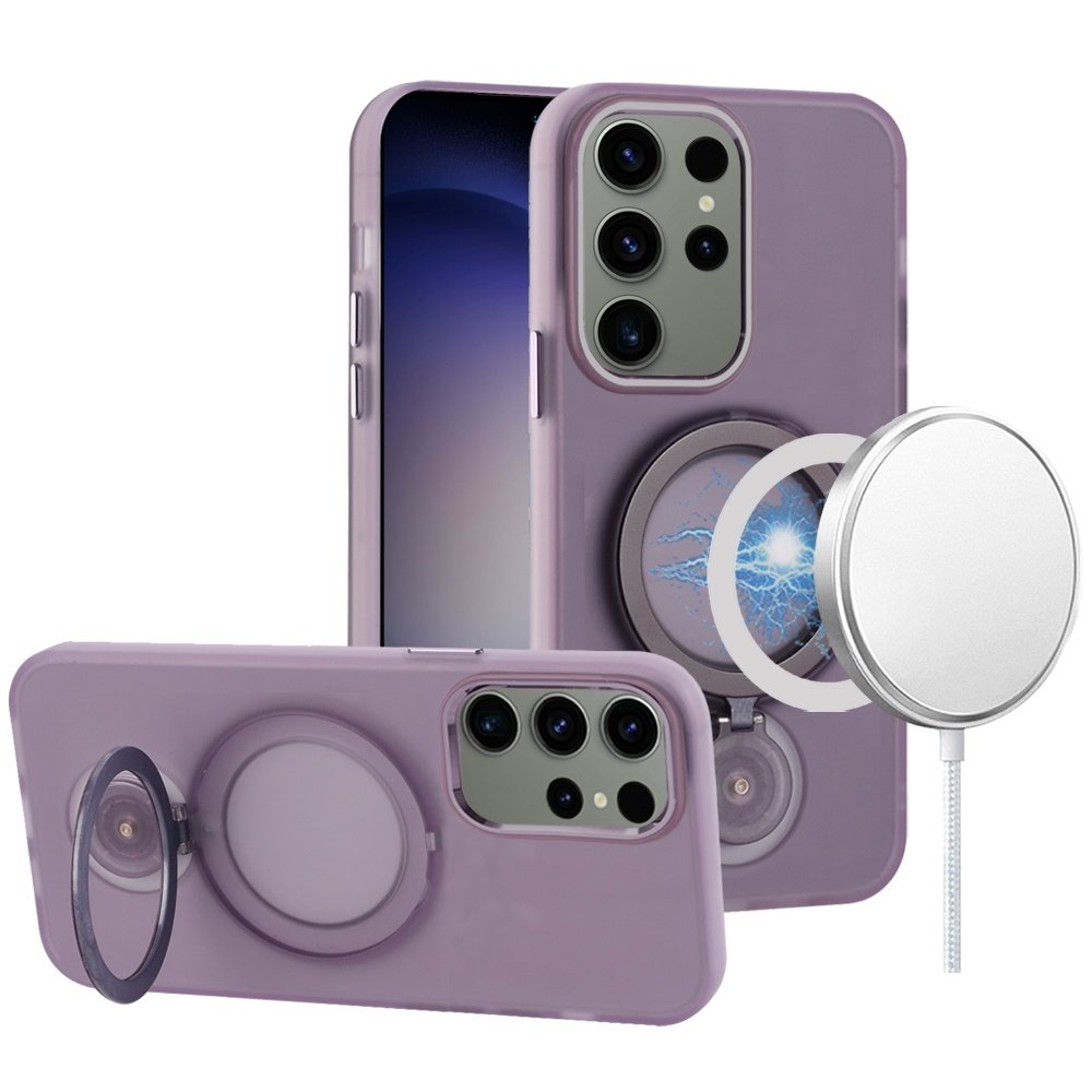 For Samsung Galaxy s24 Hoop Kickstand Magnetic Circle HD Transparent Chrome Hybrid