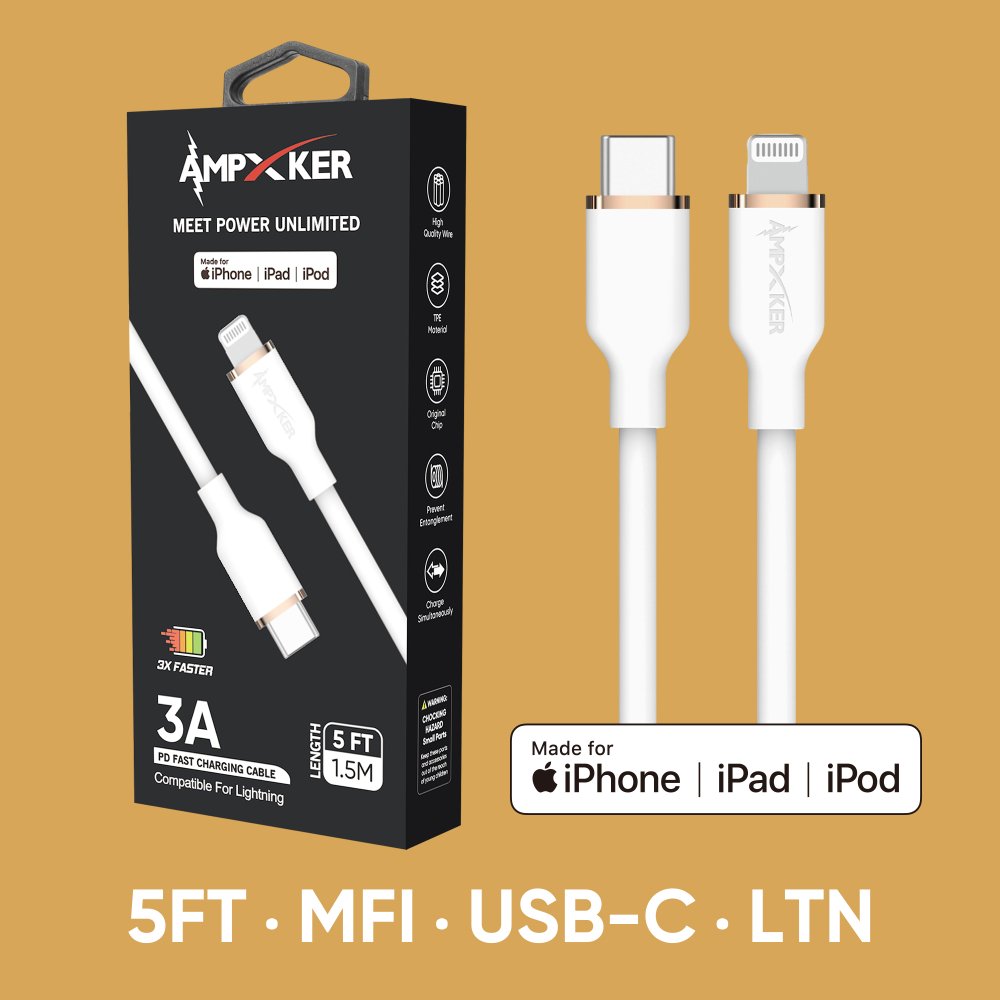 5 FT [TypeC - LIGHTNING] - MFI Apple Certified - 3A Fast Charging Silicone Cable - Image 3