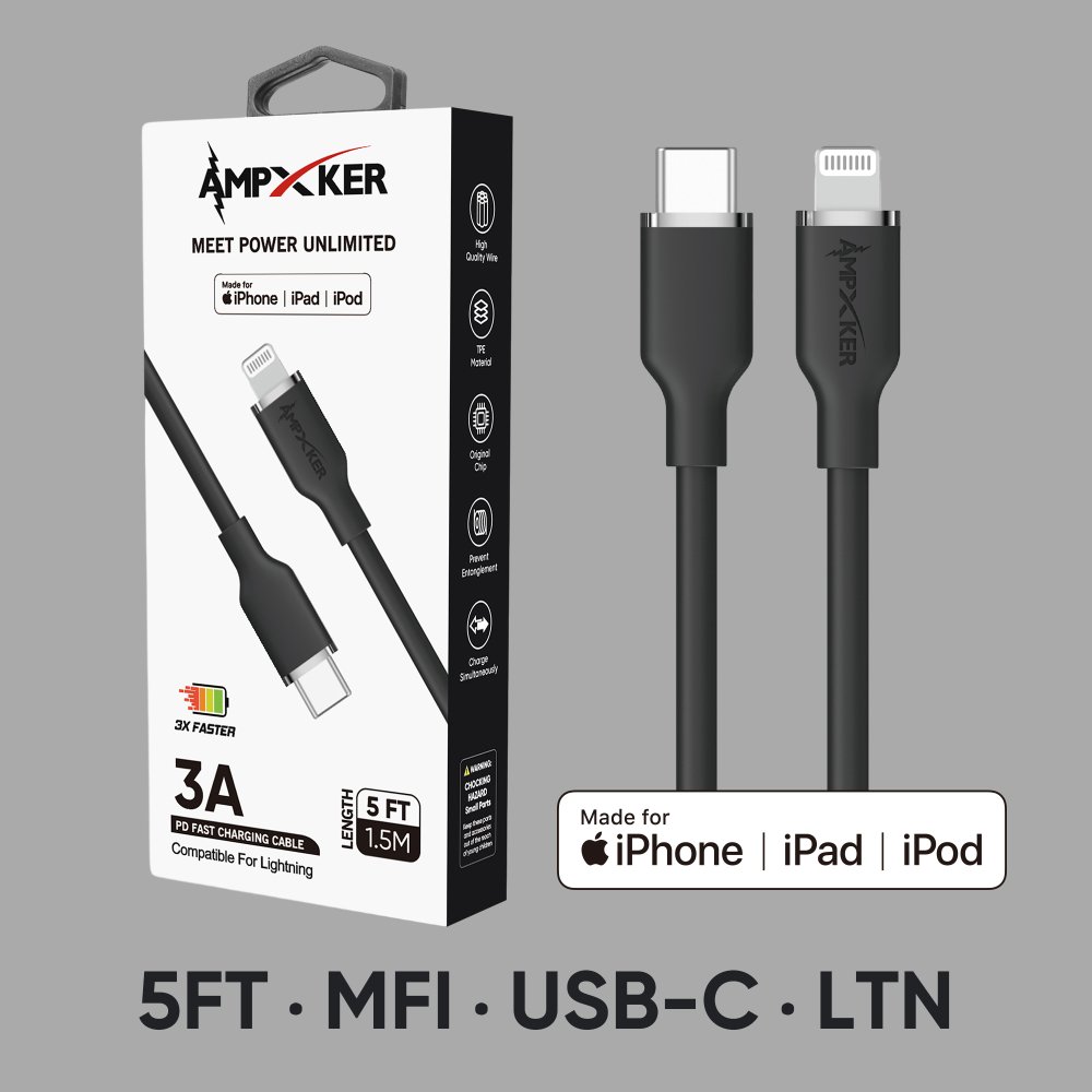 5 FT [TypeC - LIGHTNING] - MFI Apple Certified - 3A Fast Charging Silicone Cable - Image 2