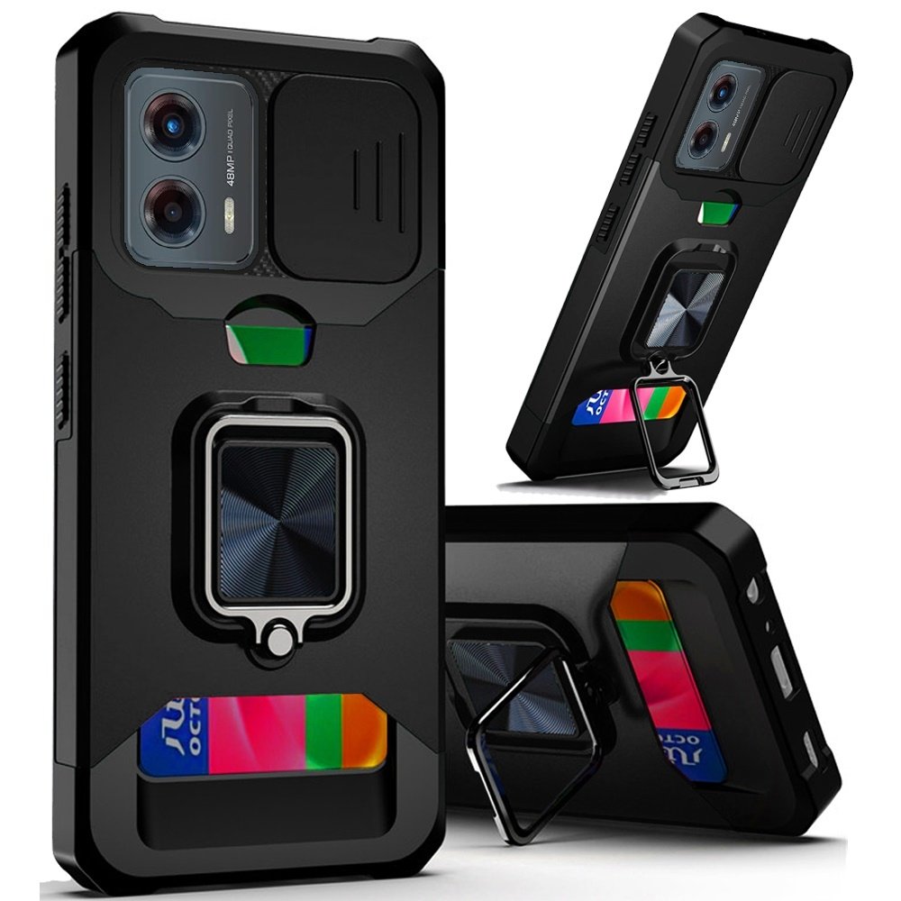 For Motorola Moto G 5G 2024 Multi-Functional Card Magnetic Ring Stand Hybrid Camera Case Cover - Image 2