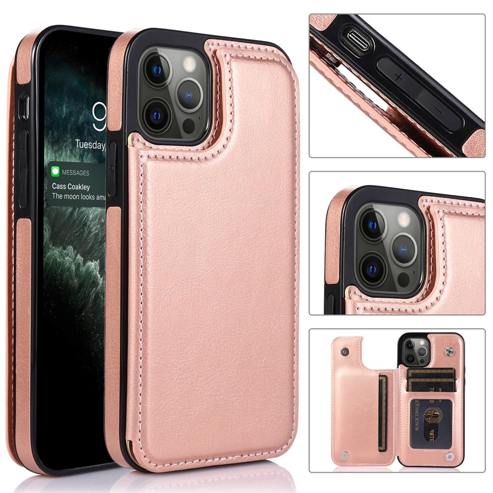 For Apple iPhone 15 Pro Max Luxury Side Magnetic Button Card ID Holder PU Leather Case Cover