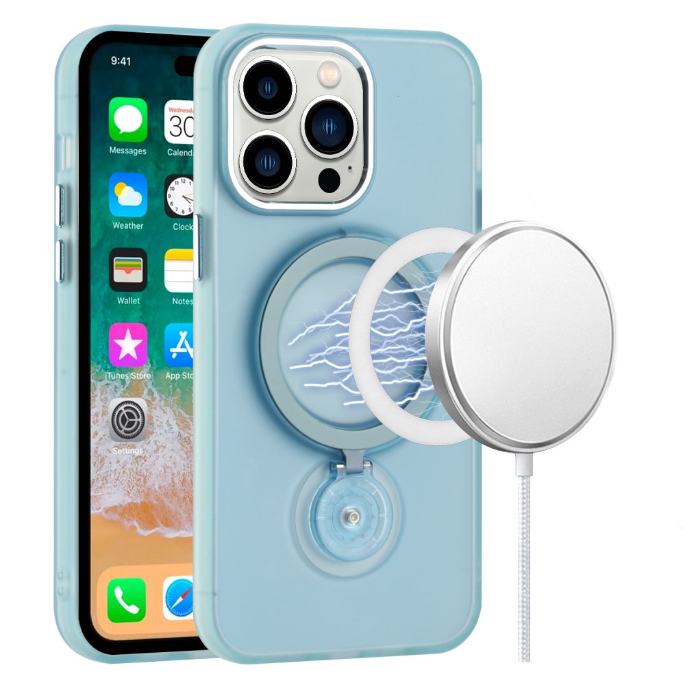 For Apple iPhone 15 Plus Hoop Kickstand Magnetic Circle HD Transparent Chrome Hybrid - Image 4