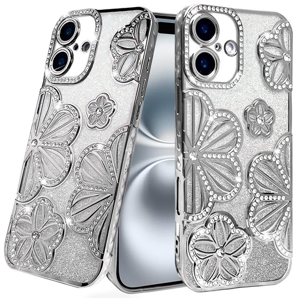 For Apple iPhone 16 6.1 inch Shimmer Glitter Floral Design Thick TPU Case Cover - Image 2