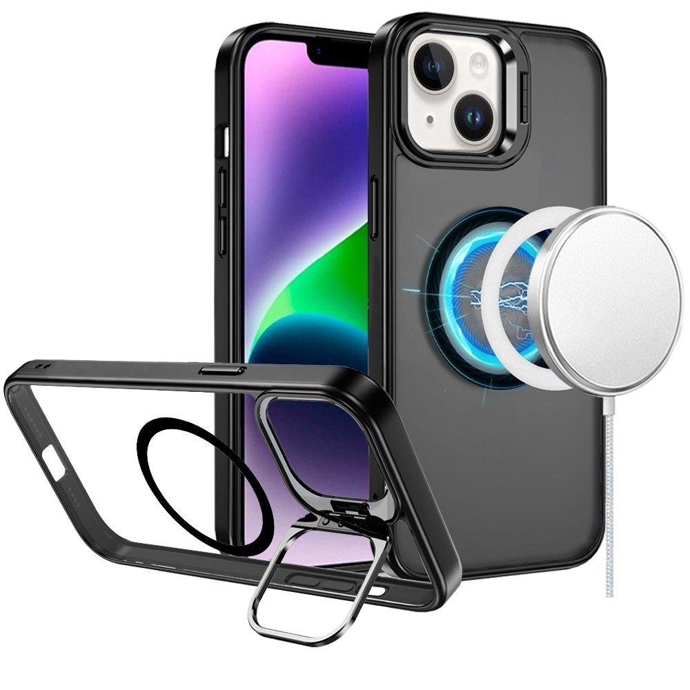 For Apple iPhone 14/13 Fearless Tough HQ Metallic Hybrid with Camera Ring Stand Magnetic Circle Case - Image 4