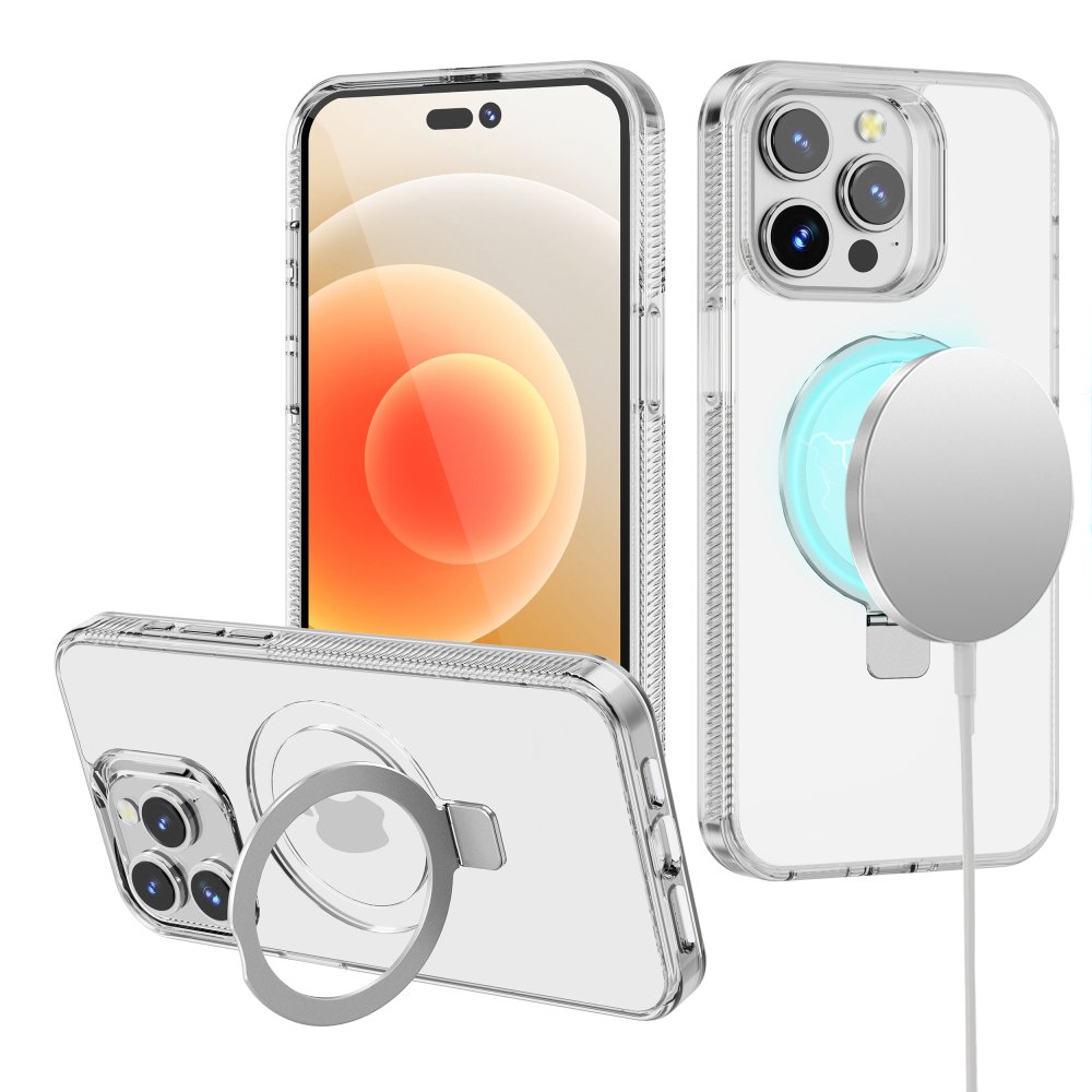 For Apple iPhone 14 PRO MAX 6.7" Dotted Edged Line Transparent HQ Magnetic Ring Stand Hybrid - Image 3