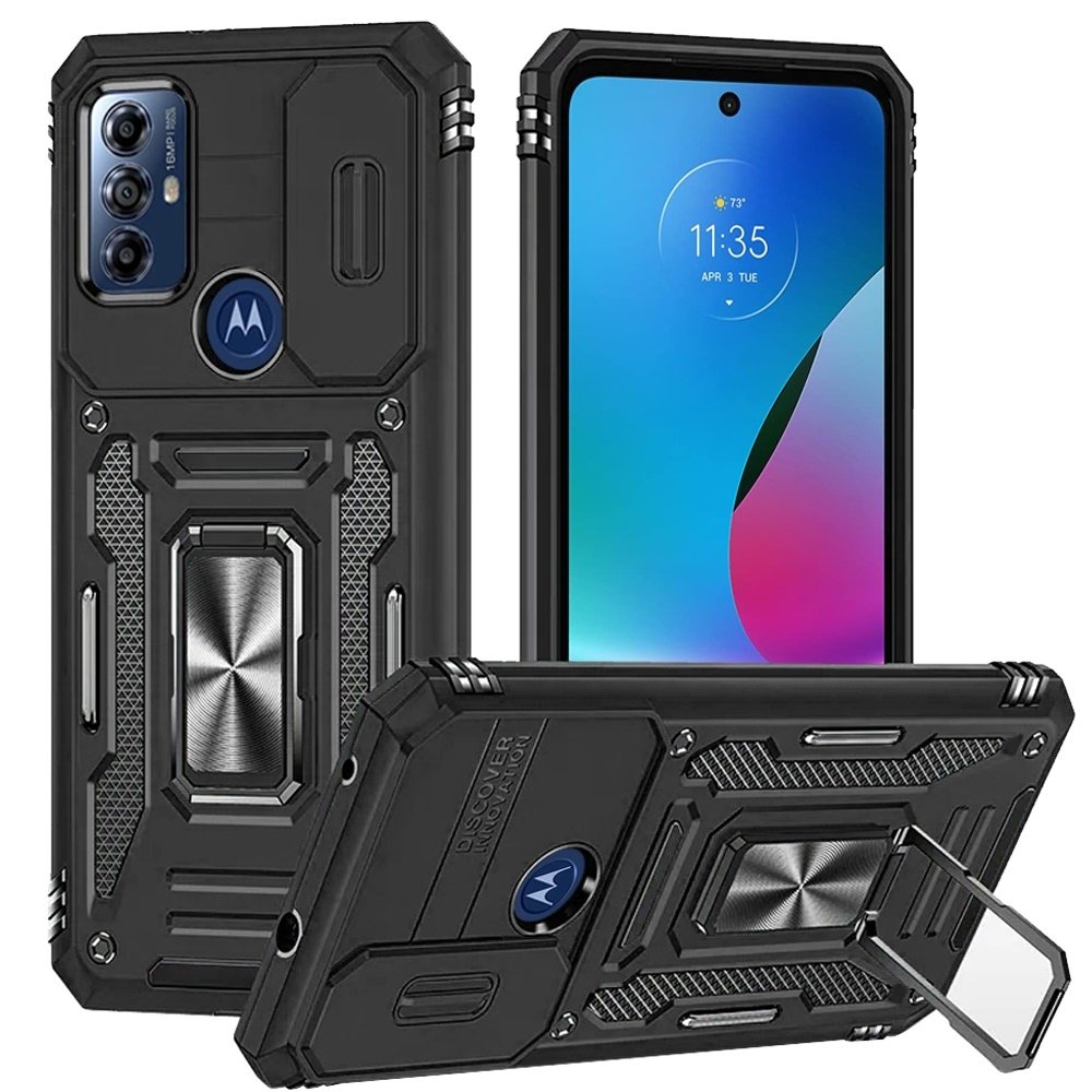 For Motorola Moto G Play 2023 Utter Tough Metal Ring Movable Camera Window Hybrid Case Cover
