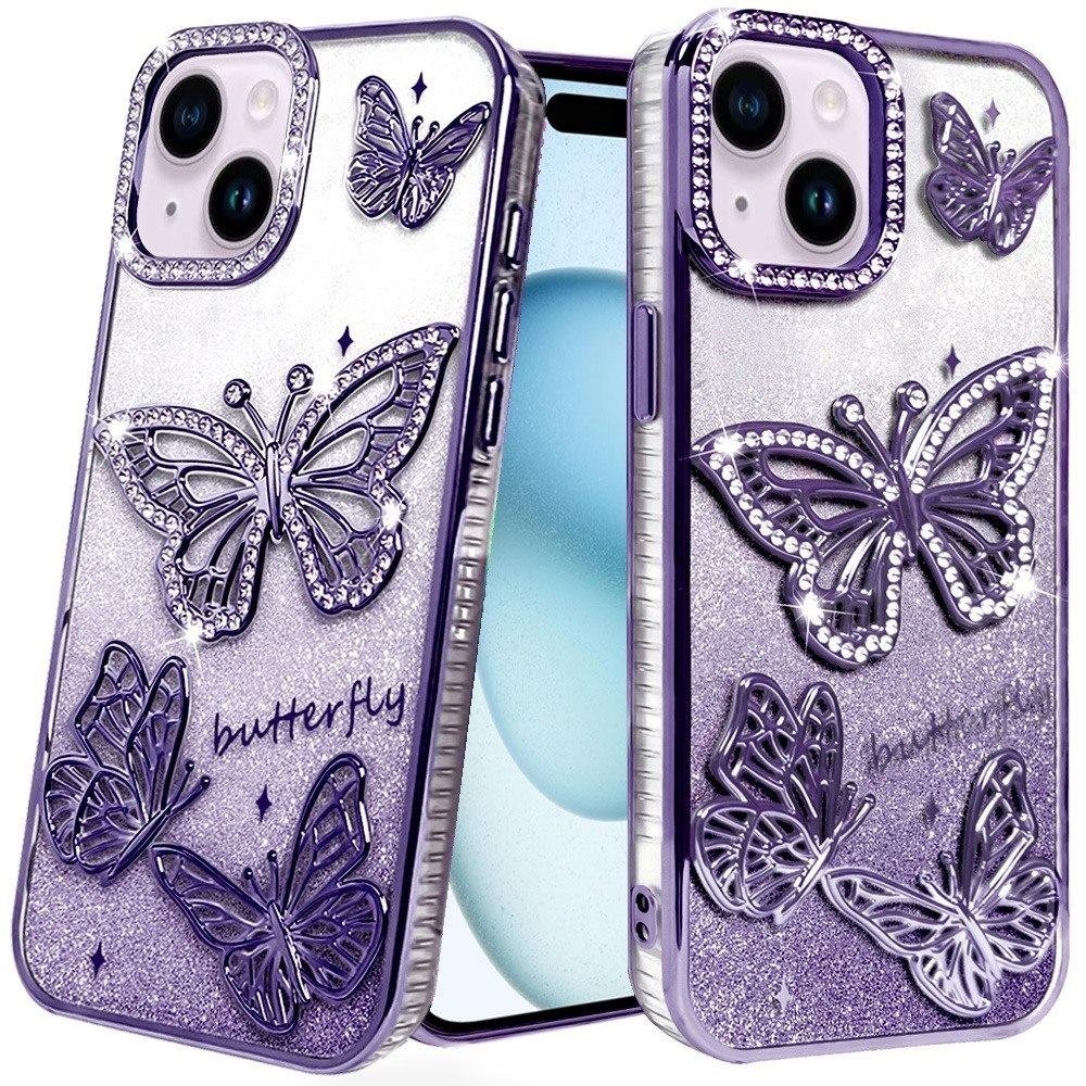 For Apple iPhone 15 Butterfly Freedom Shimmer Glitter Thick TPU Case Cover - Image 3