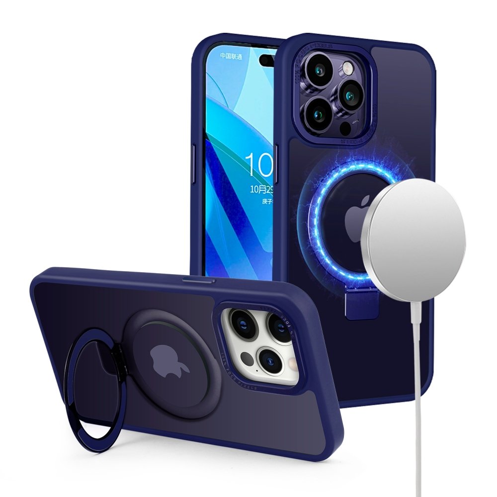 For Apple iPhone 15 Plus Metal Chrome Kickstand Magnetic Circle Shockproof Matching Camera Hybrid Case Cover - Image 2
