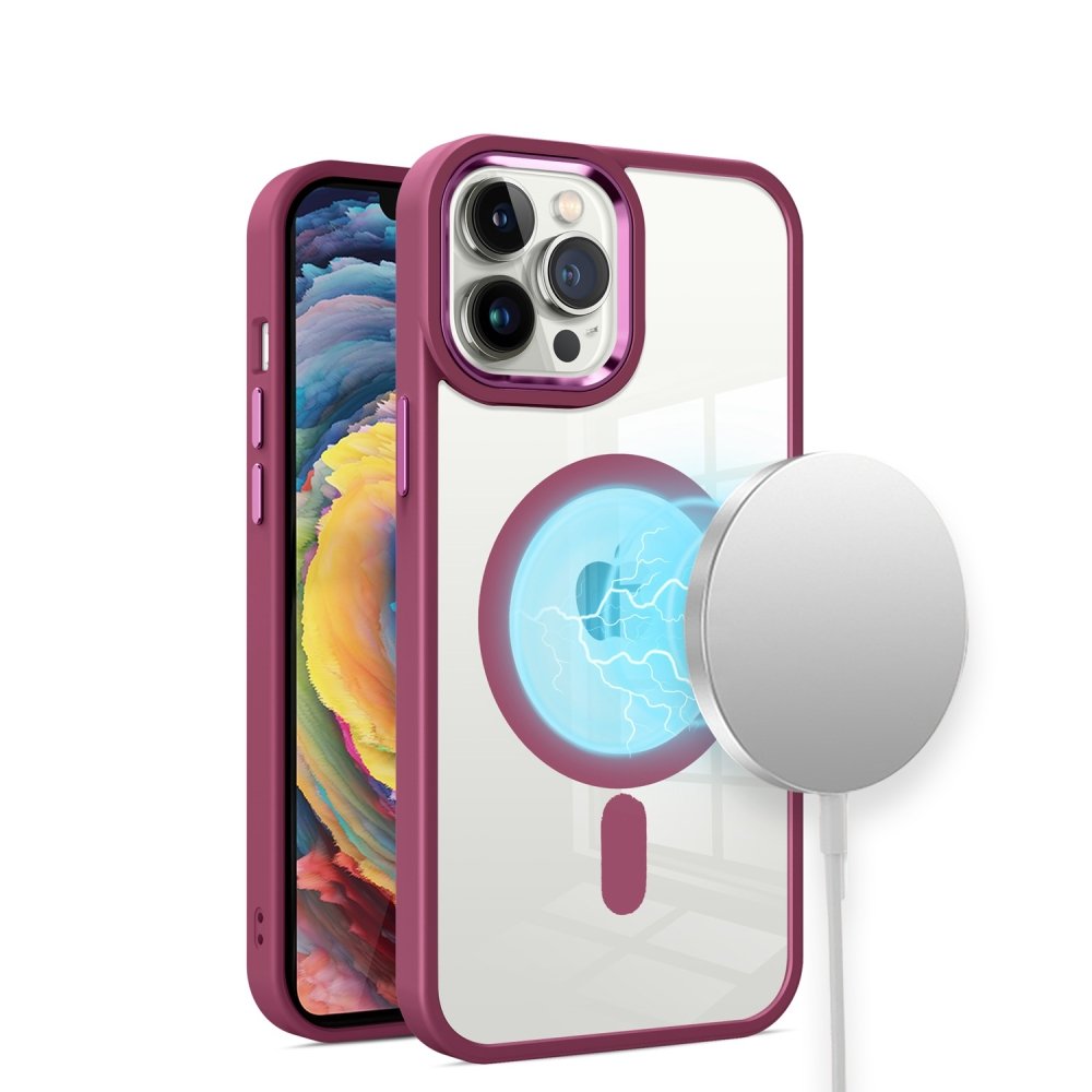 For Apple iPhone 13 / iPhone 14 6.1" Greatest Clear Acrylic Magnetic Circle ShockProof ToughThick Metal Button Hybrid - Image 4