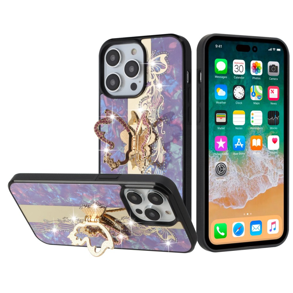 For Apple iPhone 12 Pro Max 6.7 SPLENDID Diamond Glitter Ornaments Engraving Case Cover Enchanted Butterfly