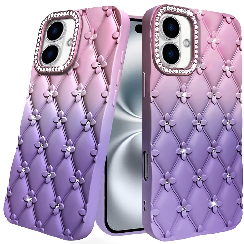 For Apple iPhone 16 Plus 6.7 inch Floral Joy Glitter Shimmer Leather Feel Thick TPU Case - Image 5