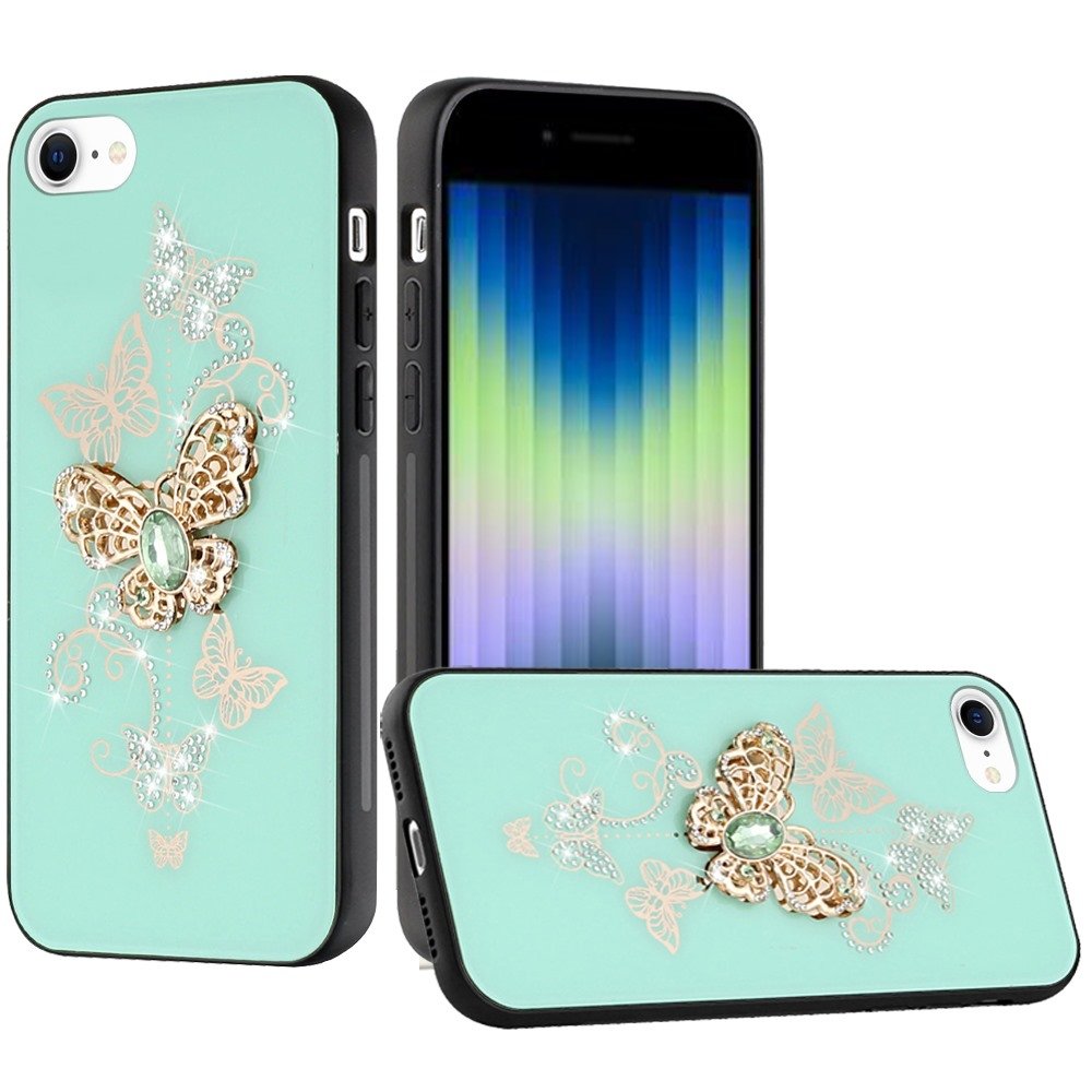 For Apple iPhone SE2 (2020) 8/7 SPLENDID Diamond Glitter Ornaments Engraving Case Cover Garden Butterflies