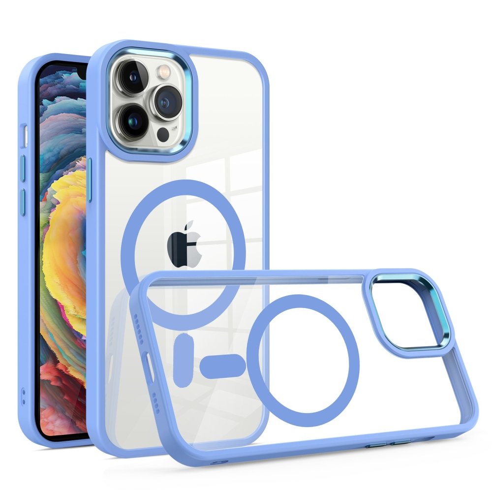 For Apple iPhone 15 Greatest Clear Acrylic Magnetic Circle ShockProof ToughThick Metal Button Hybrid