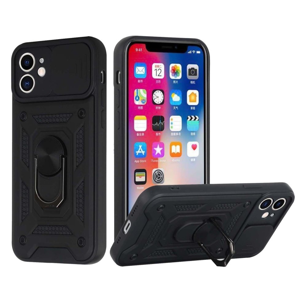 For Apple iPhone 15 ELITE Camera Push Magnetic Ring Stand Hybrid Case Cover