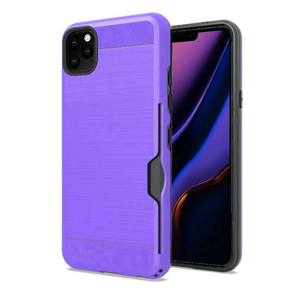 For Apple iPhone 11 Pro Max 6.5 Side Card Holder Brushed Metal Hybrid