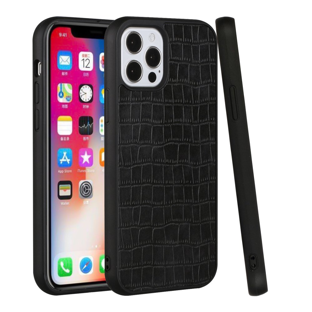 For Apple iPhone 13 / iPhone 14 6.1" Hard PU Leather Croc Design Hybrid Case Cover - Image 2