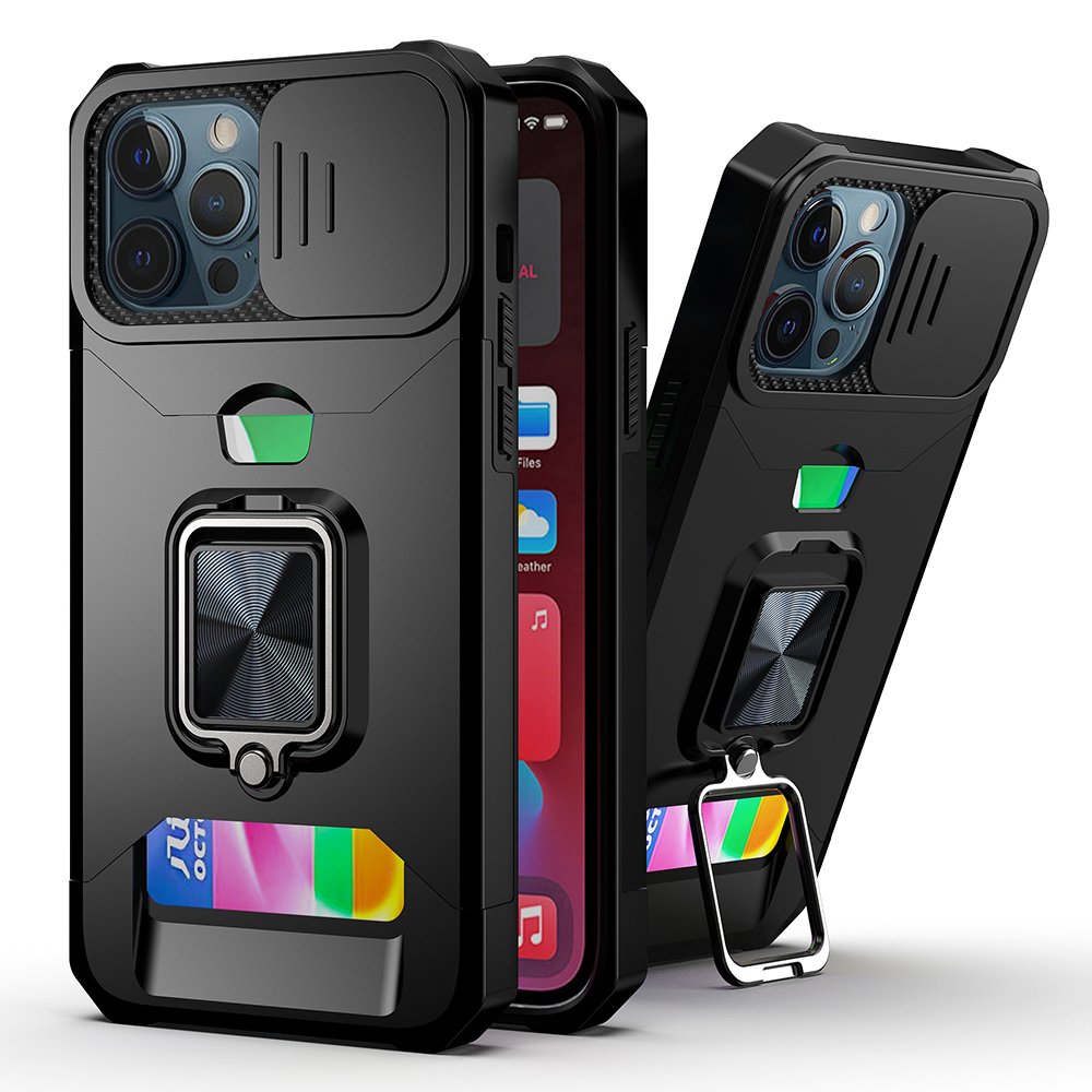 For Apple iPhone 14 Plus 6.7" Multi-Functional Card Magnetic Ring Stand Hybrid Camera Case Cover