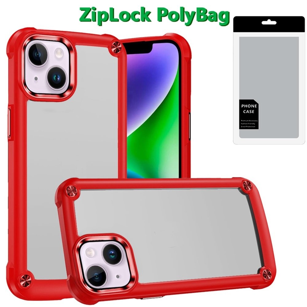 PolyBag] For Apple iPhone 14/13 Ultimate CaseX Transparent Hybrid Case with Metal Buttons And Camera Edges - Image 2