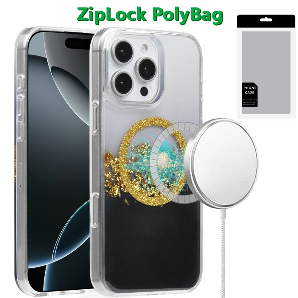 [PolyBag] For Apple iPhone 16 Pro Max 6.9 inch Magnetic Glitter Epoxy Transparent Hybrid