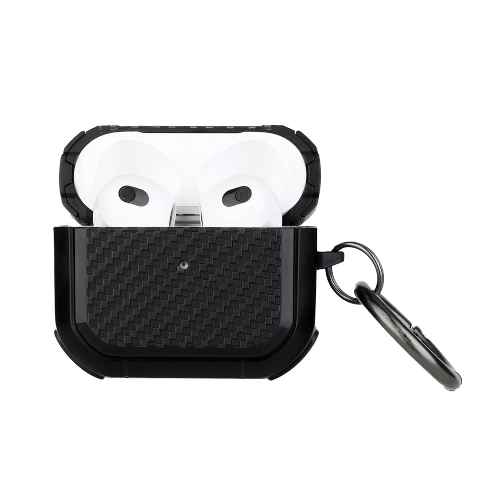 For AirPods Pro2 (2022 2nd Version) Carbon Fiber Design Hybrid With Metal Hook Case Cover