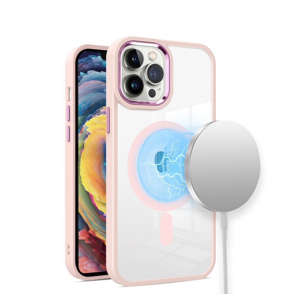For Apple iPhone 13 / iPhone 14 6.1" Greatest Clear Acrylic Magnetic Circle ShockProof ToughThick Metal Button Hybrid - Image 3