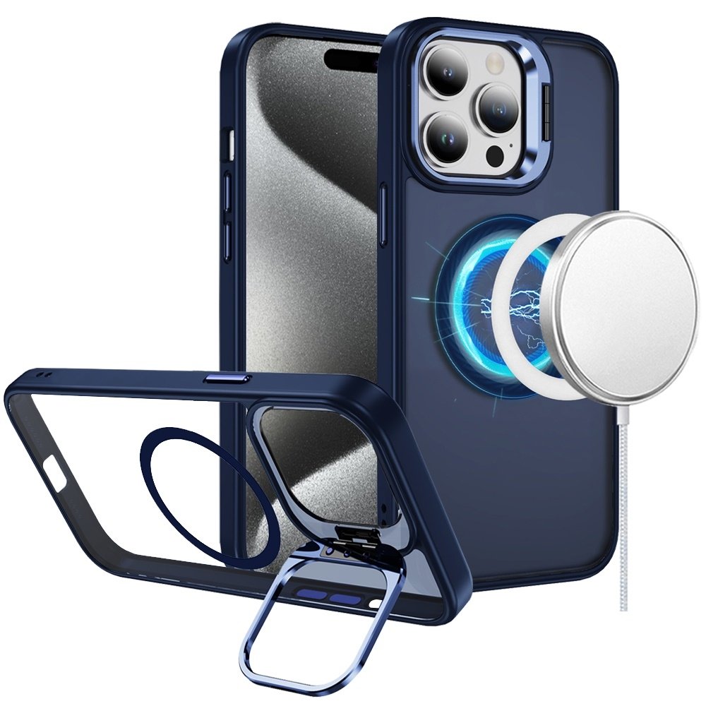 For Apple iPhone 15 Pro Max Fearless Tough HQ Metallic Hybrid with Camera Ring Stand Magnetic Circle Case