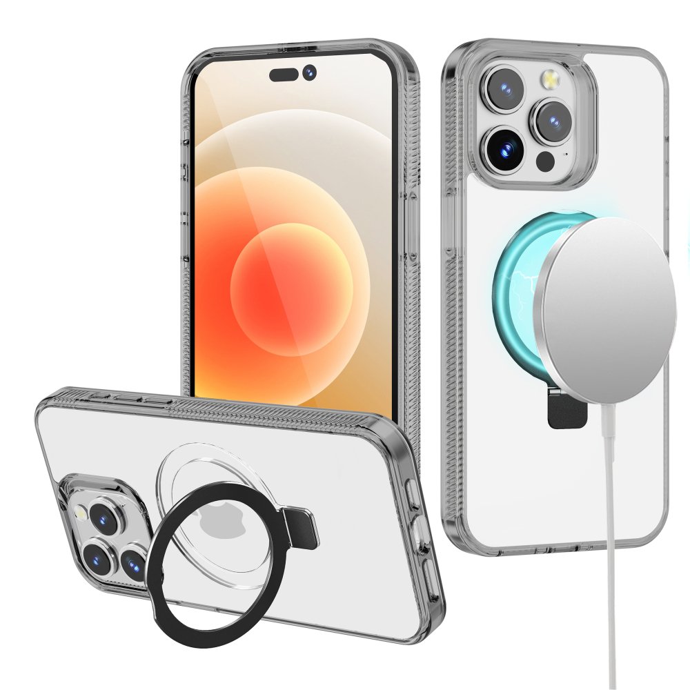 For Apple iPhone 14 PRO MAX 6.7" Dotted Edged Line Transparent HQ Magnetic Ring Stand Hybrid - Image 2