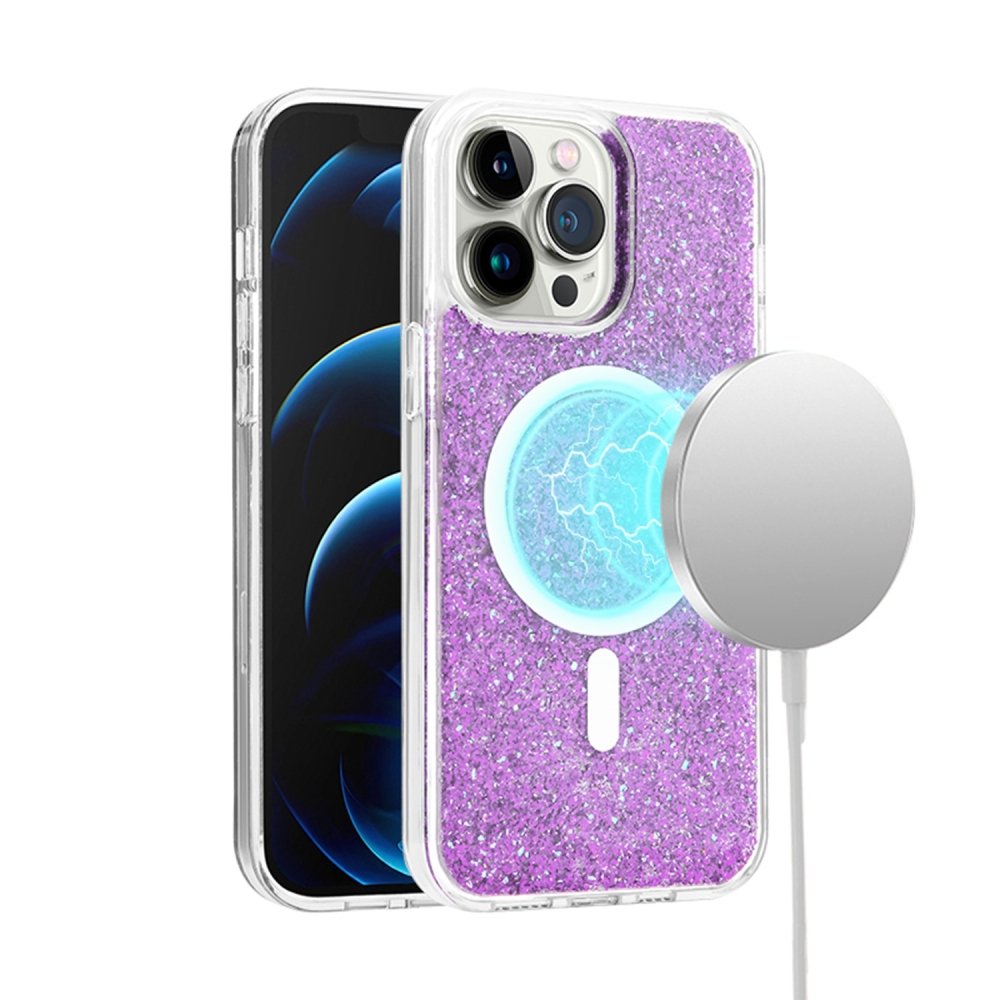 For Apple iPhone 15 Pro Epoxy Glitter Magnetic Circle ShockProof Hybrid 2.5mm Thick - Image 2