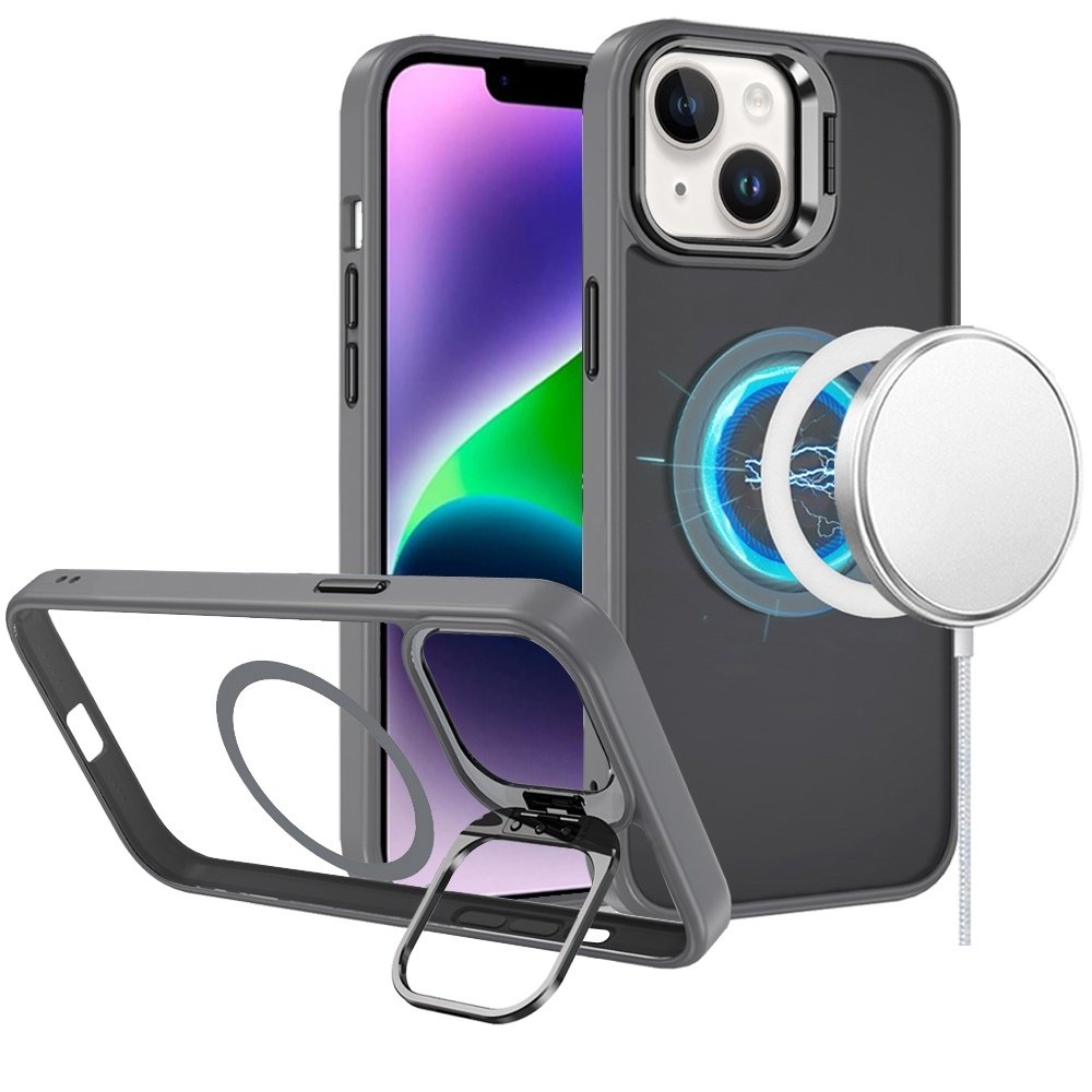 For Apple iPhone 14/13 Fearless Tough HQ Metallic Hybrid with Camera Ring Stand Magnetic Circle Case