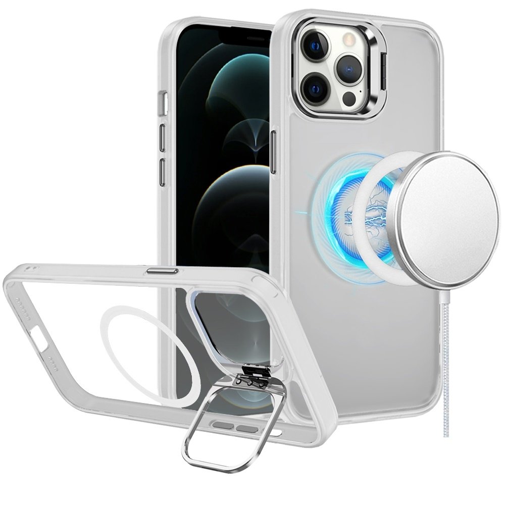 For Apple iPhone 12 Pro Max 6.7 Fearless Tough HQ Metallic Hybrid with Camera Ring Stand Magnetic Circle Case