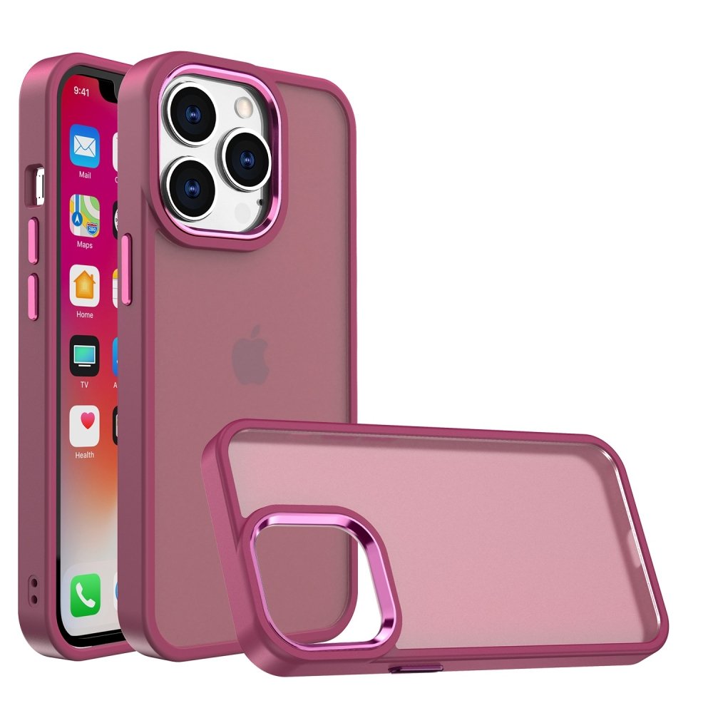 For Apple iPhone 14 PRO 6.1" Polished Oil Thick Acrylic Metal Button Hybrid Case Cover - Image 2