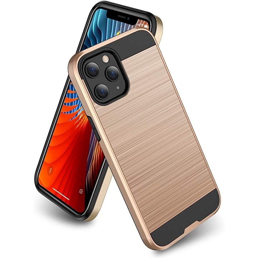 For Apple iPhone 14 PRO 6.1" Brushed Metallic Design Hybrid Case Cover - Image 3